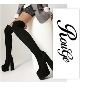 ROUGE Black Over The Knee Platform Boots